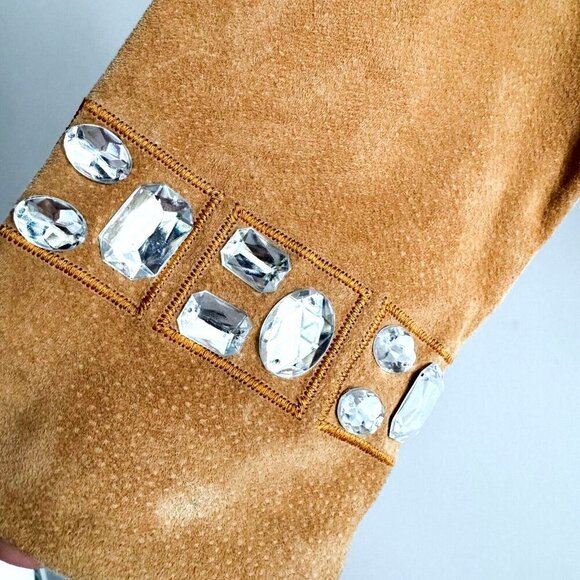 Kenar Camel Beige Suede Large Rhinestone Jacket M - Picture 5 of 9